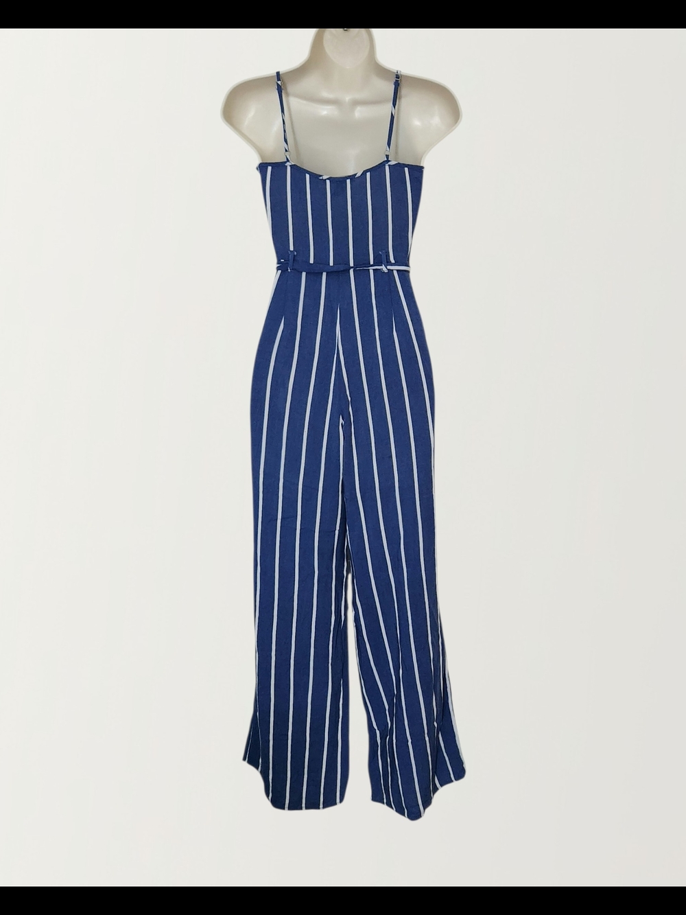 Womens Striped Navy Wide-Leg Jumpsuit with Belt Size XS - Picture 4 of 4